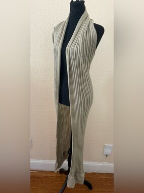 NWOT Ioanna Kourbela Athens Open Front Longline Ribbed Knit Vest Duster Sage OS